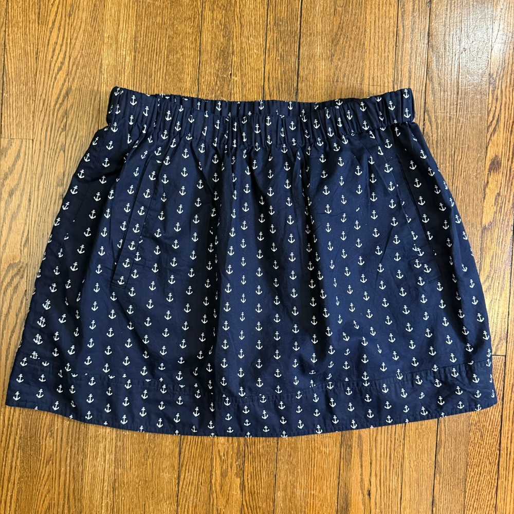 J.Crew Skirt Navy Blue Anchor Print Nautical Mini Lined Yacht Club Quiet Luxury